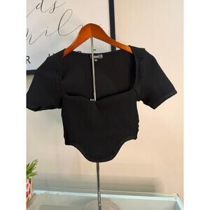 Missguided Black Ribbed Cropped Top – Size US 6